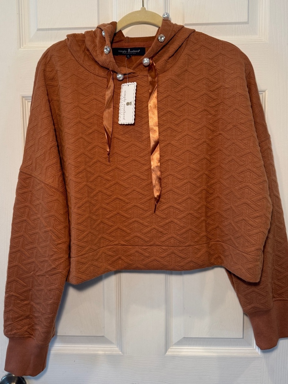 Simply Southern Large Quilted Cropped Hooded Pullover NWT